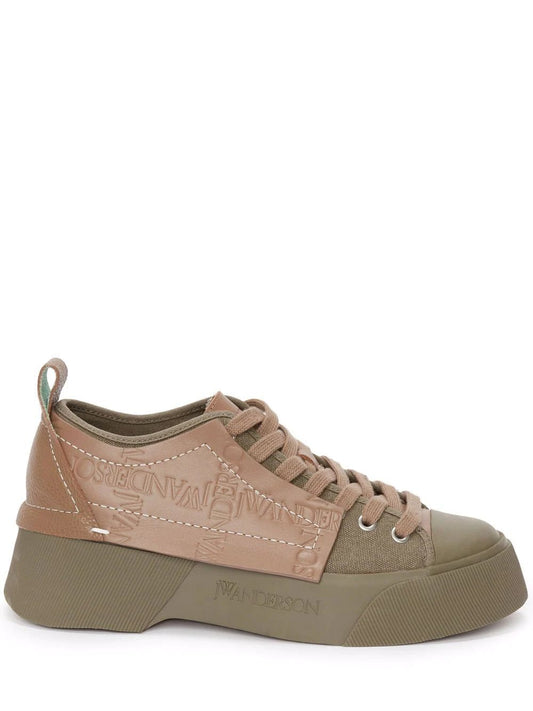 J.W Anderson Basse Baskets Bi-Matière in Khaki Canvas
