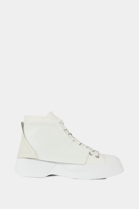 White leather high top sneakers