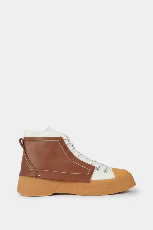 Brown leather high top sneakers