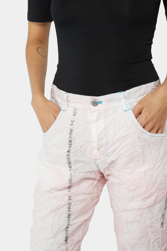 Kanghyuk Pantalon rayé blanc avec genouillères - LECLAIREUR