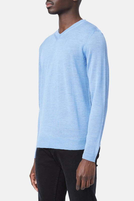 Knit Brary Pull col V en maille bleu - LECLAIREUR