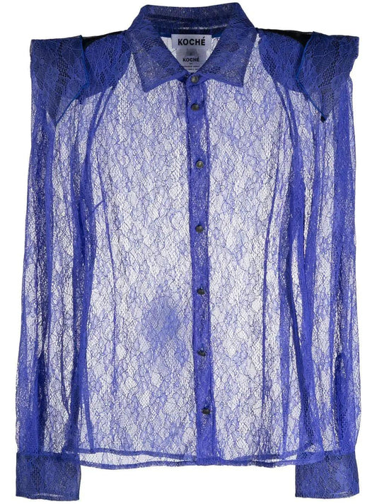 Koché Purple lace shirt with epaulets