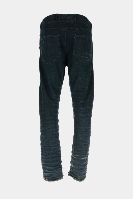 Blue cotton straight jeans with distressed effect