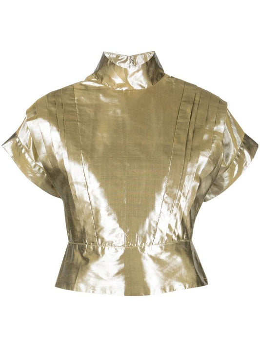 Lukhanyo Mdingi Short-sleeved gold silk top