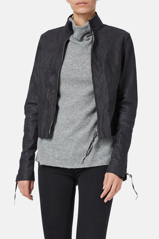 M.A + Cropped black leather jacket