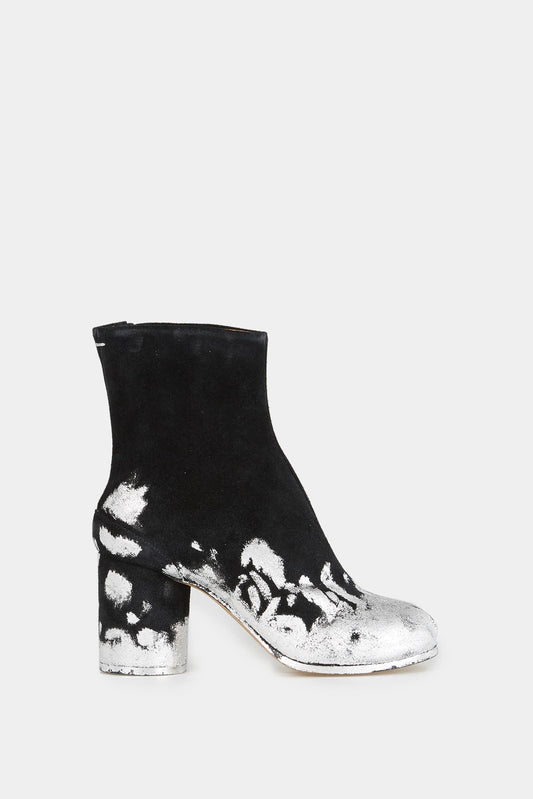 Maison Margiela Tabi heeled ankle boots in black and silver leather
