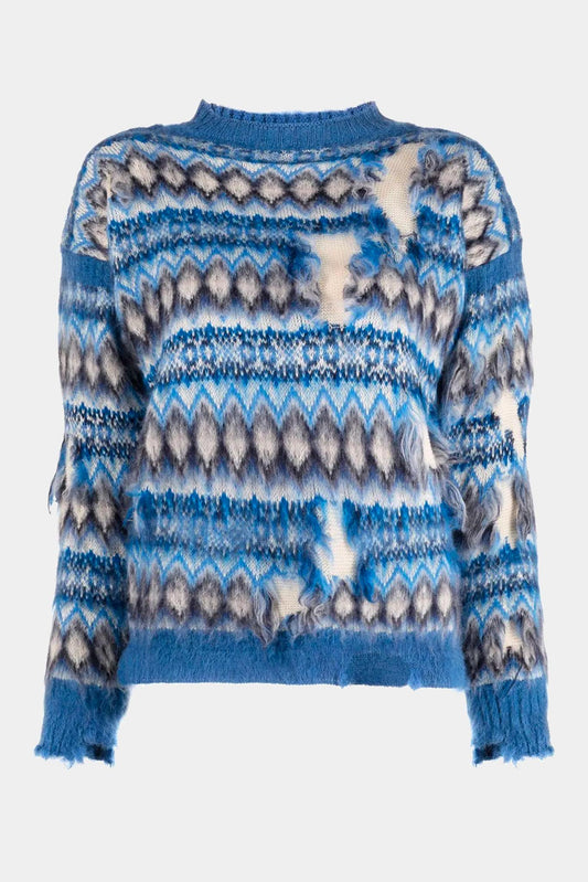 Maison Margiela "Fair Isle" knitwear in blue wool and cotton