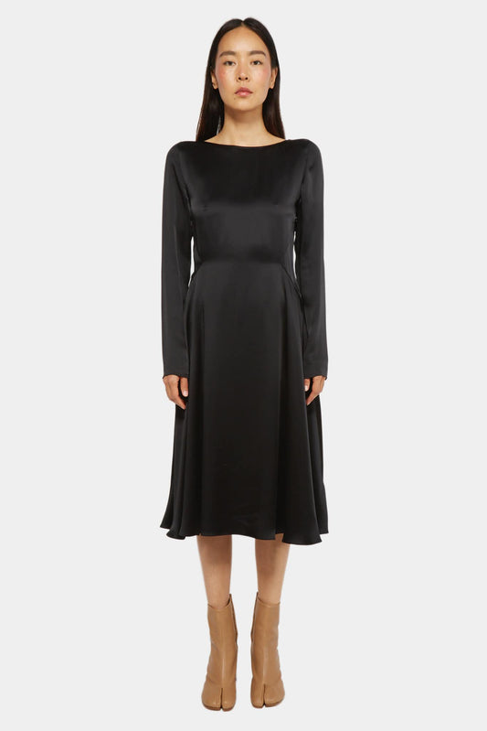 Black mid-length dress with long sleeves
