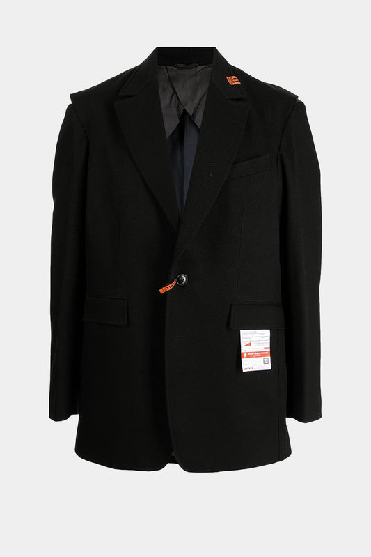 Black cotton blazer with signature label details