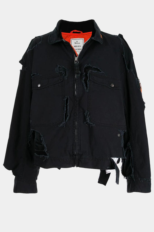 Black cotton jacket with unstitched details