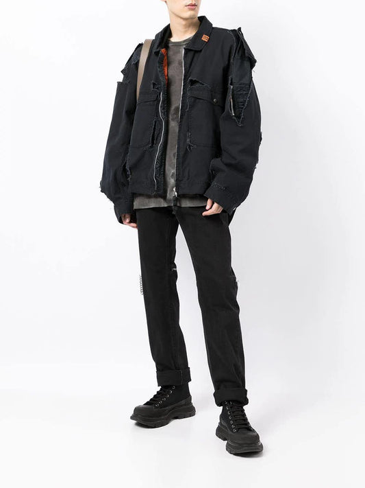 Black cotton jacket with unstitched details