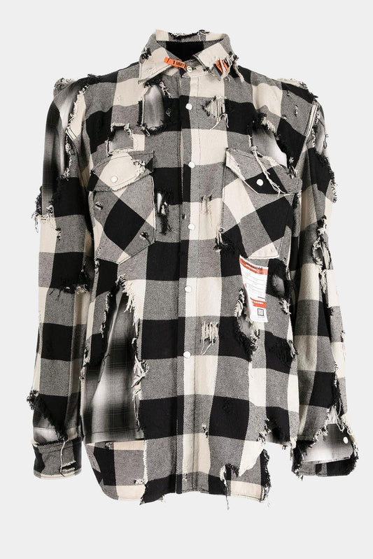 Oversized checked shirt in black and white cotton