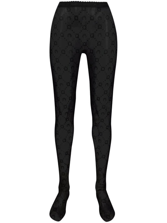 Marine Serre Tights "Recycled" in black monogrammed mesh with Croissant Moon Print