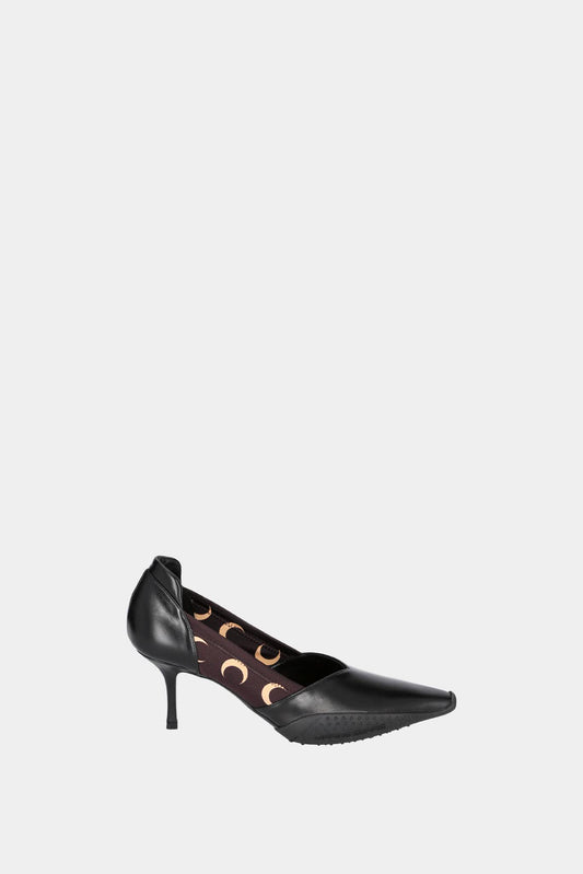 Brown and black crescent moon printed pumps