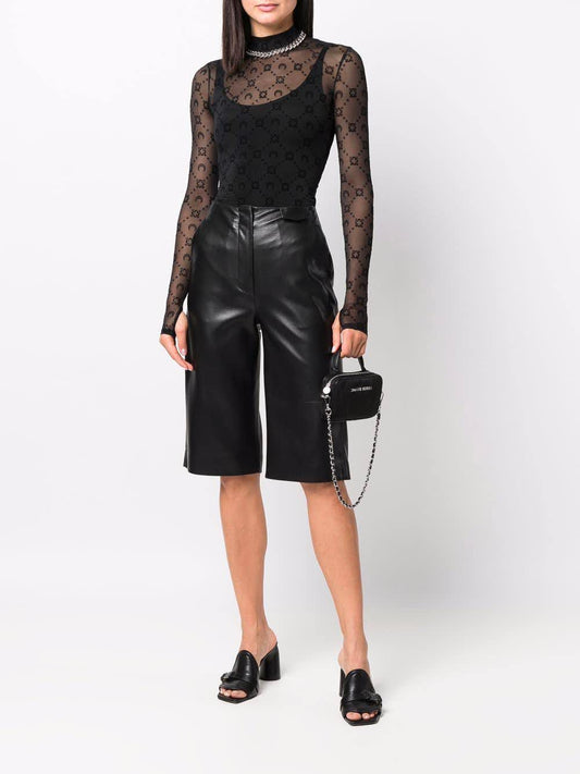"Recycled" top in black monogrammed mesh