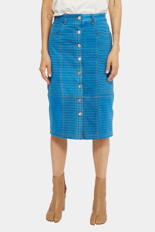 Blue cotton Moonfish print denim skirt