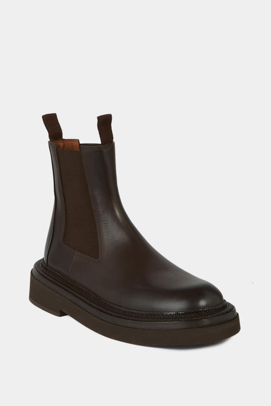 Dark brown calf leather chelsea boots