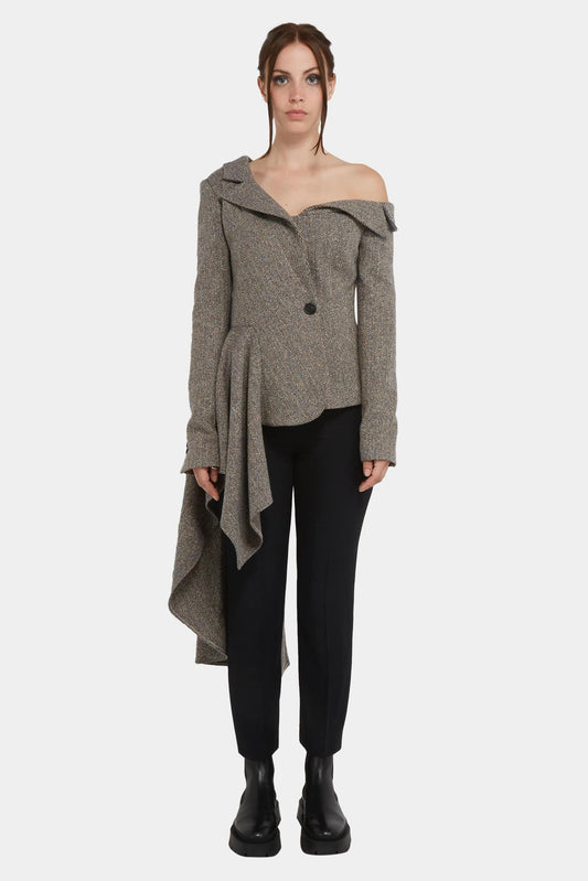 Grey wool and silk asymmetric blazer