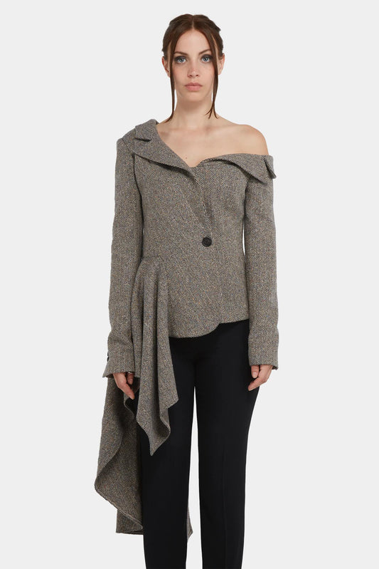 Grey wool and silk asymmetric blazer