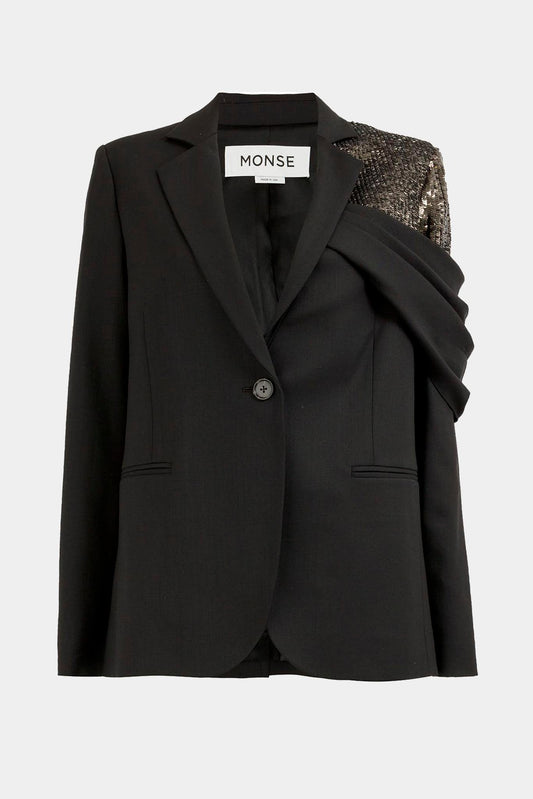 Black draped blazer with sequin details