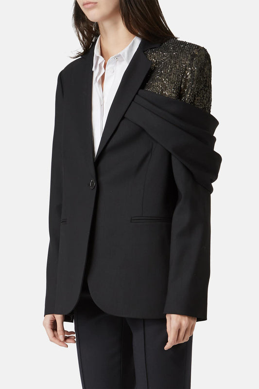 Black draped blazer with sequin details
