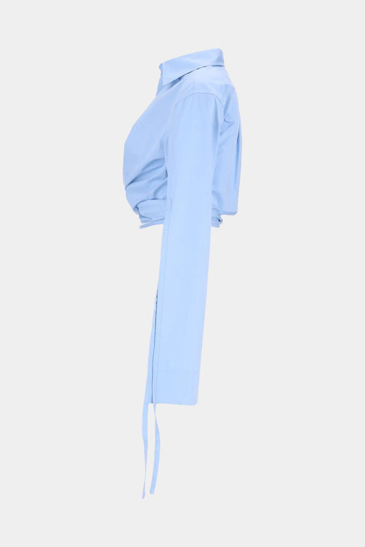 Monse Chemise écourtée en coton bleu à nouer - LECLAIREUR