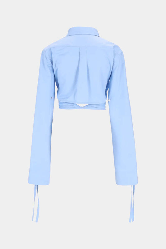 Monse Chemise écourtée en coton bleu à nouer - LECLAIREUR