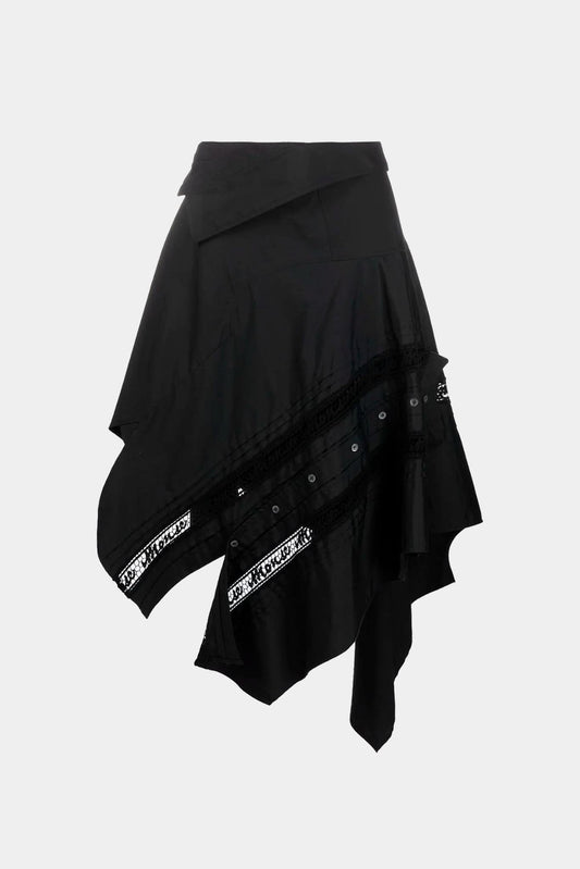 Ruffled skirt in black cotton with cut-out detail 