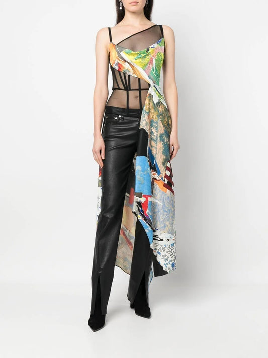 Monse Multicolored bustier top with juxtaposed yoke
