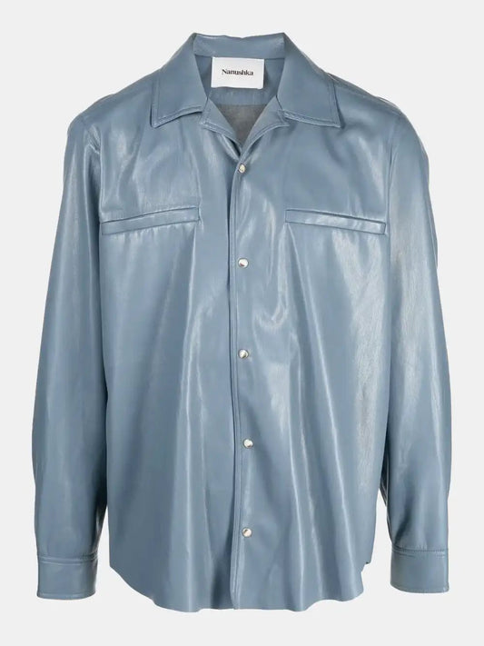 Nanushka "Makai" shirt in blue vegan leather