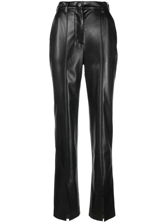 Nanushka Pantalon "MASA" en cuir vegan noir à détail de fente - LECLAIREUR