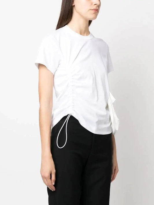 Black Kei Ninomiya white cotton t-shirt with gathered design