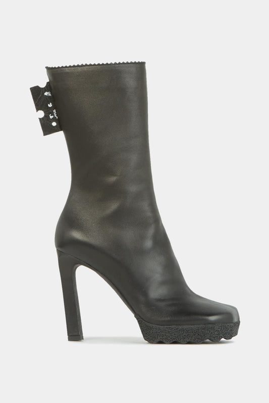Off-White Black Leather Heeled Ankle Boots