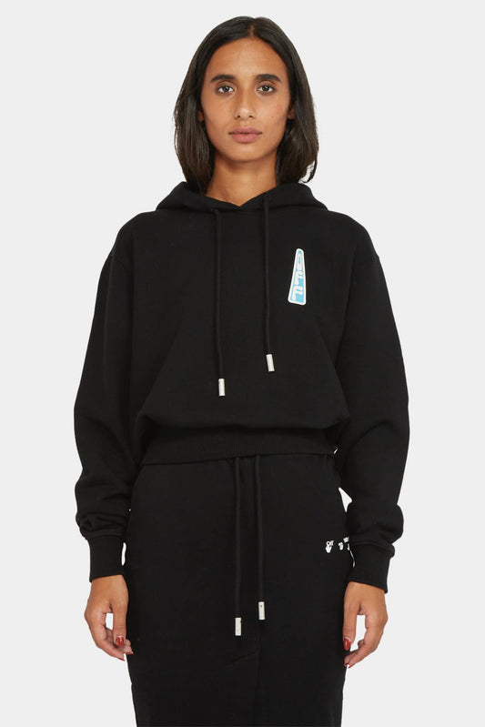 Black cotton hoodie with blue logo
