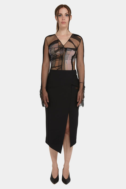 Black virgin wool blend skirt