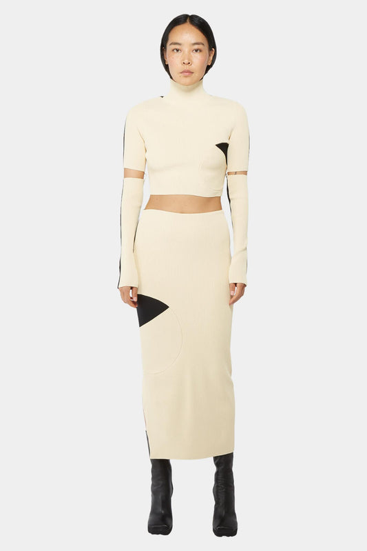 Off-White Beige and Black Ribbed Knit Skirt