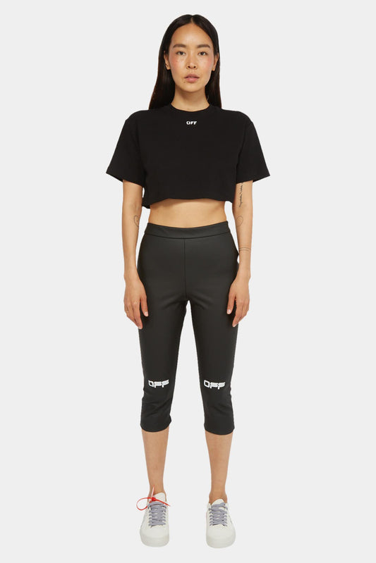 Black cropped leggings with printed logo