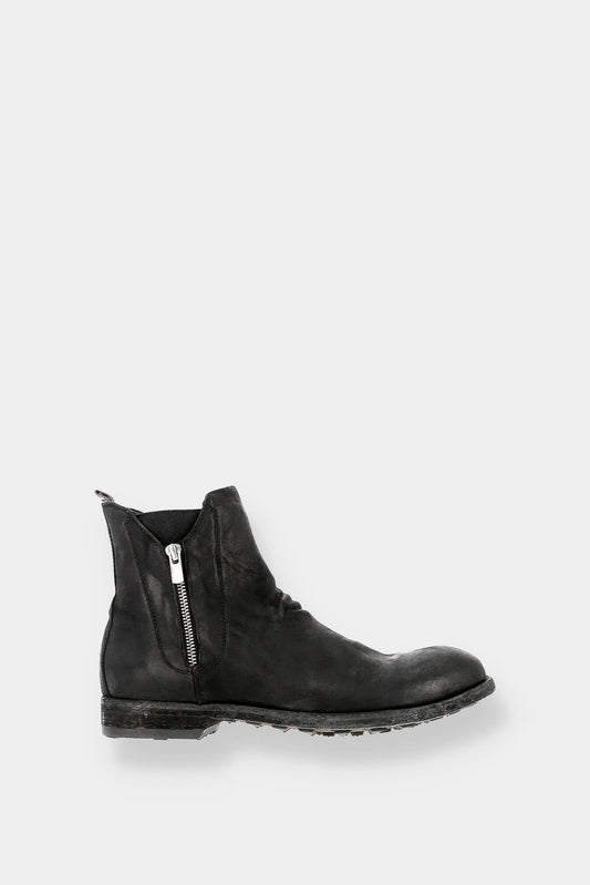 Officine Creative "Arbus" black leather suede ankle boots with ruching details