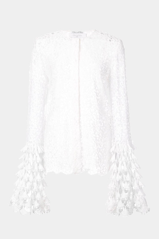 Blouse with poet sleeves in white lace