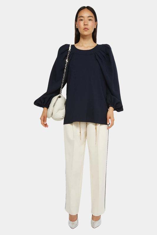 Navy blue blouse with puffed sleeves