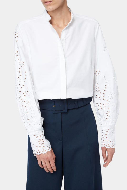 White cotton shirt with cut-on detail