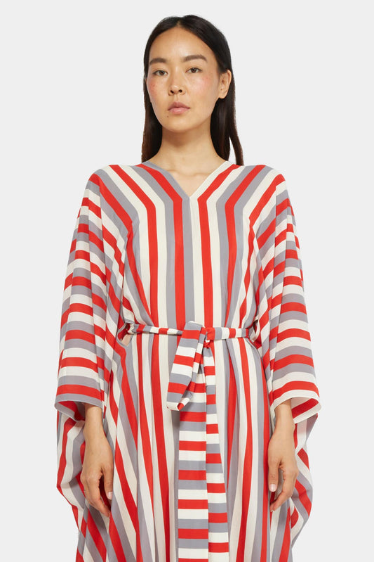 Red striped silk dress
