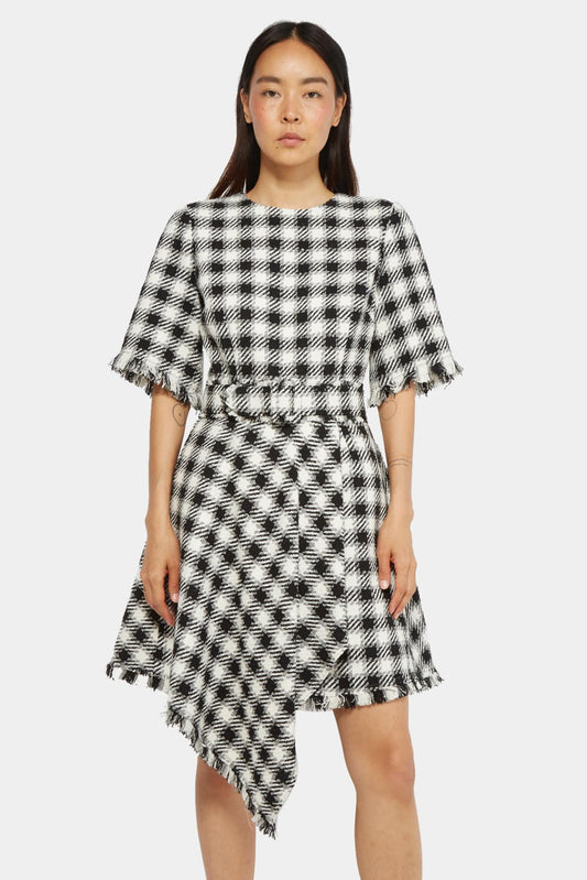 Asymmetric checkered dress