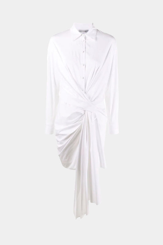 White cotton shirt dress with a draped effect