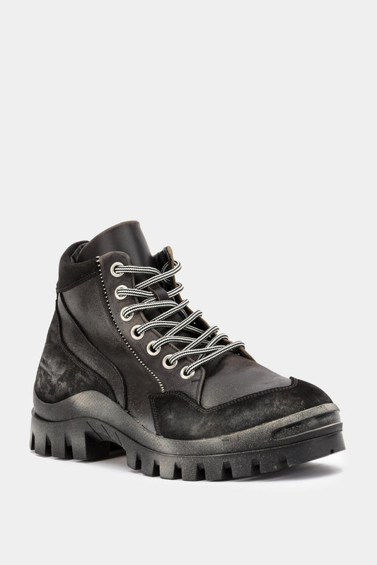 Premiata Black Leather Distressed Detail Shoes