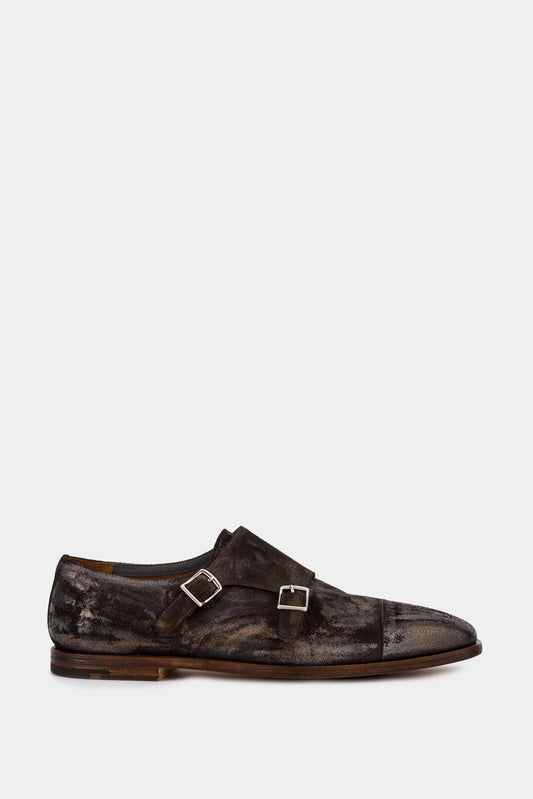 Brown leather shoes with distressed effect