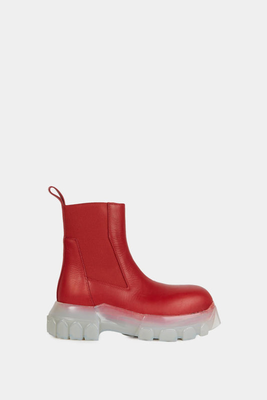 Red leather chunky ankle boots